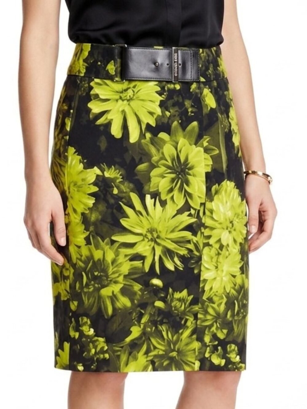 Michael Michael Kors Floral Stretch Cotton Pencil Skirt w/Belt- Sz. 2